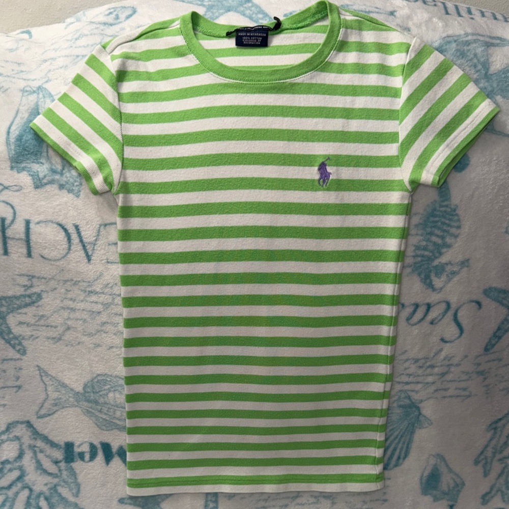 5️⃣ FOR 2️⃣0️⃣ SALE 🏷️ Ralph Lauren Sport Lime Green & White Striped Shirt XS